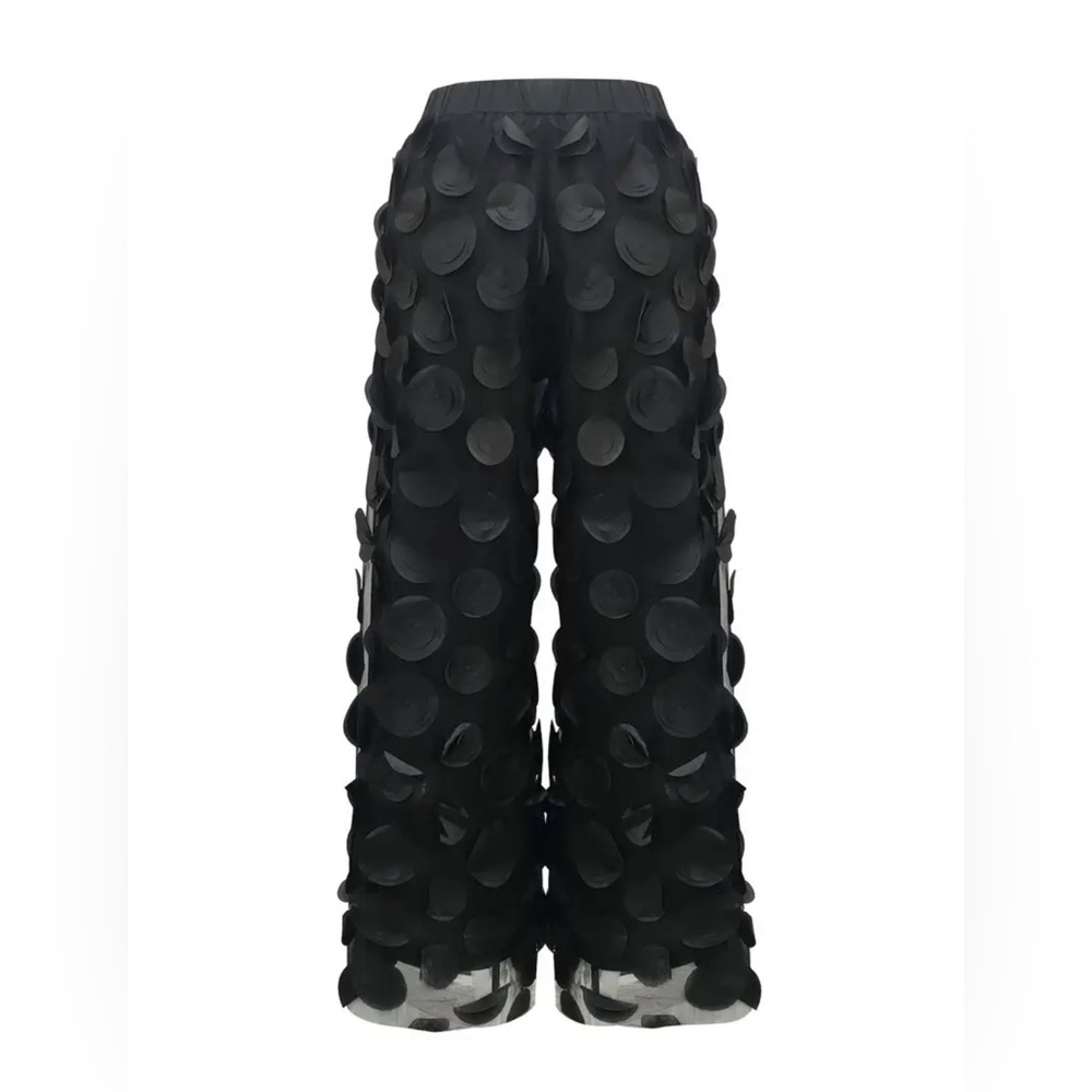 Circle Patched Wide Leg Solid Pants, Stylish High Waist Mesh Pants - Picture 4 of 4